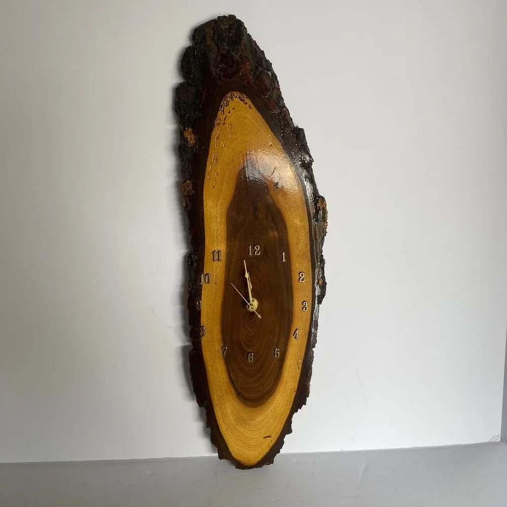 Takane Live Edge Wood Slab Wall Clock Rustic Cabin Decor Brown 18.5